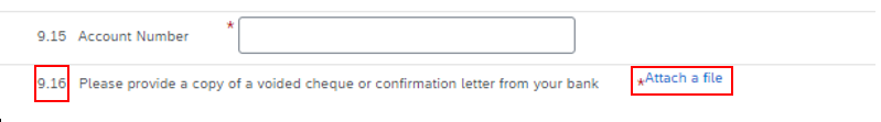 A screenshot of question 9 in the questionnaire, with 9.16 and the Attach a file link highlighted