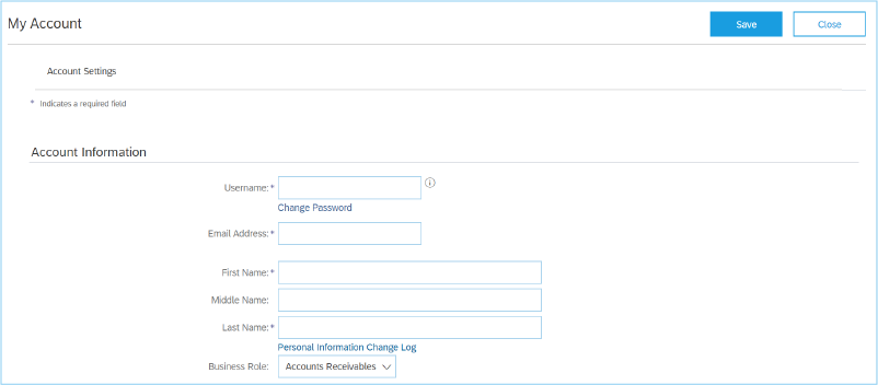 Screenshot of the fields in the Account Information section. 